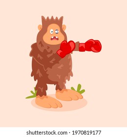 Bigfoot sasquatch boxing cartoon illustration