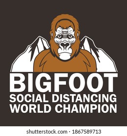 Bigfoot or Sasquatch design. Silhouette symbol design, Vector. Bigfoot, social distancing champion