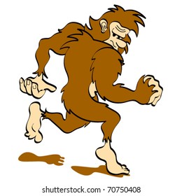 Bigfoot or Sasquatch looking over his shoulder while walking or running clip art in vector format.