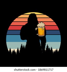 Bigfoot silhouette beer retro vector illustration for your company or brand