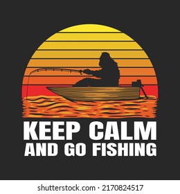 Bigfoot silhouette boat ride and fishing vector illustration for your company or brand