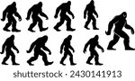 Bigfoot silhouette, cryptid, mystery, folklore, walking bigfoot pose, mythical, creature, legend, Sasquatch, Yeti, beast, monster, enigma, shadowy figure