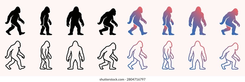 bigfoot silhouette icon collection set of yeti creature footprints walking vector design