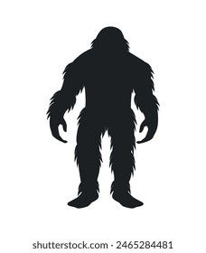 bigfoot silhouette. bigfoot isolated on white background. Vector illustration. hand drawn. black silhouette of bigfoot. Bigfoot illustration.