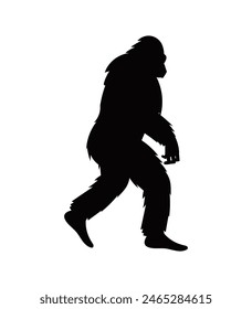 bigfoot silhouette. bigfoot isolated on white background. Vector illustration. hand drawn. black silhouette of bigfoot. Bigfoot illustration.