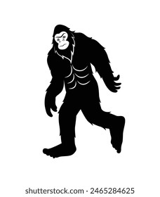 silueta de pie grande. pie grande aislado sobre fondo blanco. Ilustración vectorial. dibujado a mano. silueta negra de pie grande. Ilustración de Bigfoot.