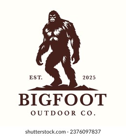 Bigfoot silhouette logo design. Sasquatch walking brand icon. Yeti symbol. Wood ape emblem. Mythical cryptid creature vector illustration. svg