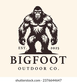 Bigfoot silhouette logo design. Sasquatch standing brand icon. Yeti symbol. Wood ape emblem. Mythical cryptid creature vector illustration. svg