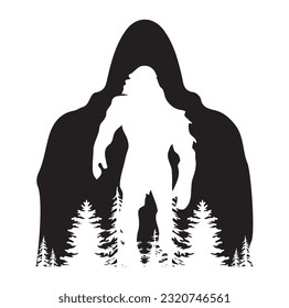 Bigfoot silhouette t shirt design. Vector illustration.