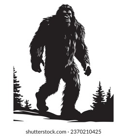 Bigfoot Silhouette t Shirt Design. Vektorgrafik.