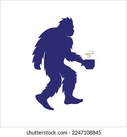 Bigfoot silhouette with tea cup design. Vector illustration..eps