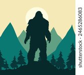bigfoot silhouette. Vector illustration. hand drawn. black silhouette of bigfoot. Bigfoot illustration.