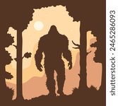 bigfoot silhouette. Vector illustration. hand drawn. black silhouette of bigfoot. Bigfoot illustration.