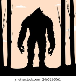 bigfoot silhouette. Vector illustration. hand drawn. black silhouette of bigfoot. Bigfoot illustration.