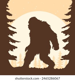 silueta de pie grande. Ilustración vectorial. dibujado a mano. silueta negra de pie grande. Ilustración de Bigfoot.