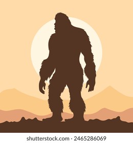 bigfoot silhouette. Vector illustration. hand drawn. black silhouette of bigfoot. Bigfoot illustration.