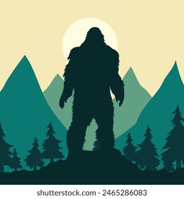 bigfoot silhouette. Vector illustration. hand drawn. black silhouette of bigfoot. Bigfoot illustration.