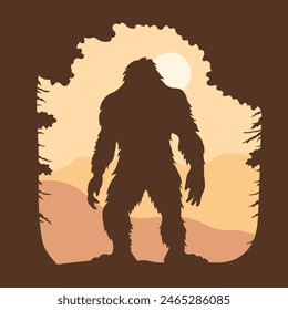 bigfoot silhouette. Vector illustration. hand drawn. black silhouette of bigfoot. Bigfoot illustration.