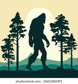 silueta de pie grande. Ilustración vectorial. dibujado a mano. silueta negra de pie grande. Ilustración de Bigfoot.