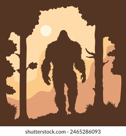 bigfoot silhouette. Vector illustration. hand drawn. black silhouette of bigfoot. Bigfoot illustration.