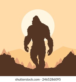 silueta de pie grande. Ilustración vectorial. dibujado a mano. silueta negra de pie grande. Ilustración de Bigfoot.