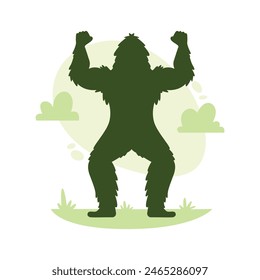 silueta de pie grande. Ilustración vectorial. dibujado a mano. silueta negra de pie grande. Ilustración de Bigfoot.