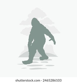 silueta de pie grande. Ilustración vectorial. dibujado a mano. silueta negra de pie grande. Ilustración de Bigfoot.