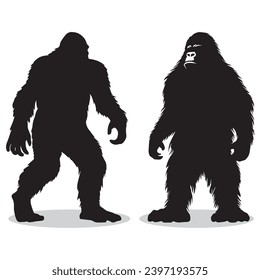 Bigfoot silhouettes and icons. black flat color simple elegant white background Bigfoot animal vector and illustration.