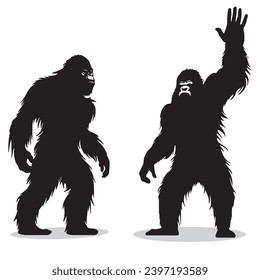 Bigfoot silhouettes and icons. black flat color simple elegant white background Bigfoot animal vector and illustration.