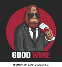 Bigfoot smell the scent red wine retro vector illustration for your company or brand