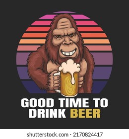 Bigfoot smile drink beer vector illustration for your company or brand