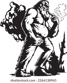 Bigfoot Smoking A Cigar Logo Monochrome Design Style
