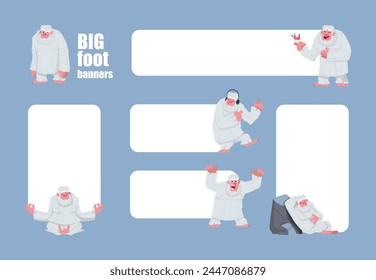 Bigfoot snow fantasy strong character near empty text box frames