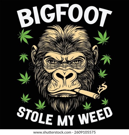 Bigfoot Stole My Weed Bigfoot Retro Vintage Typography T-shirt Design Vector, Sasquatch Retro Sunset Graphic, Bigfoot Silhouette Illustration, Perfect For Sasquatch Lovers Gifts