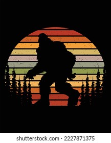 Bigfoot In A Sunset Vector Graphic Illustration