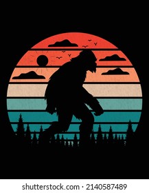 Bigfoot sunset vintage t shirt design