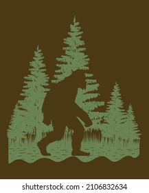 Bigfoot tree natural vector silhouette t-shirt design 