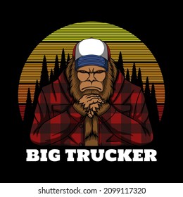 Bigfoot trucker retro vector illustration for your company or brand