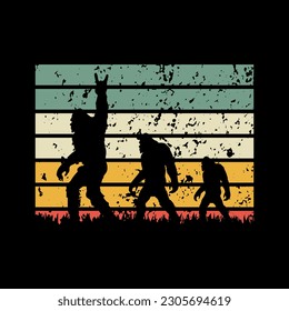 Bigfoot t-shirt design, Bigfoot silhouette retro sunset vector illustration