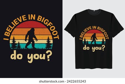 Bigfoot t-shirt design vector retro vintage style Funny Sasquatch 
Official Bigfoot research team adventure 