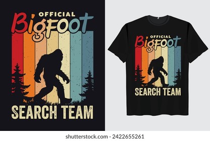 Bigfoot t-shirt design vector retro vintage style Funny Sasquatch 
Official Bigfoot research team adventure 