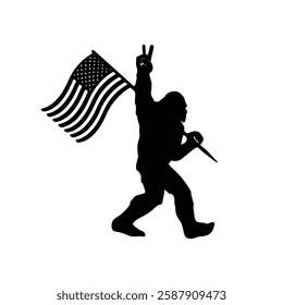 Bigfoot, USA Flag, Peace Sign, Sasquatch, Bigfoot, Yeti Clipart Peace Hand, American Flag, Yeti, Patriotic,