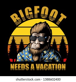 Bigfoot vacation sunset Vector illustration