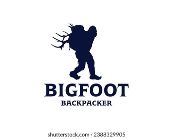 bigfoot walking with Backp elk antlers vector  art silhouette