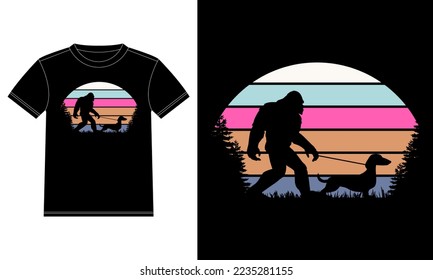 Bigfoot Walking Dachshund Dog Lover Gifts T-Shirt design template, Car Window Sticker, POD, cover, Isolated Black Background
