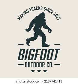 Bigfoot walking logo design. Sasquatch crossing icon. Hairy wild man symbol. Cryptid company emblem. Mythical cryptozoology creature brand identity. Vector illustration. svg