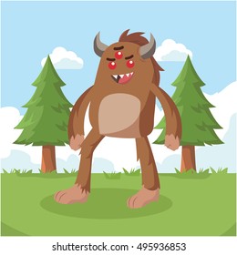 bigfoot walking on forest vector illustration design