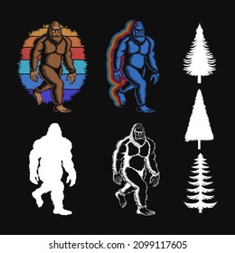 Bigfoot walking set vector illustration for your company or brand