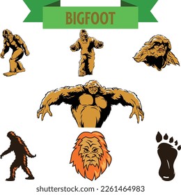 Bigfoot walking set vector illustration for your company or brand.