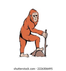 Bigfoot Walking Using Wood Concept Illustration